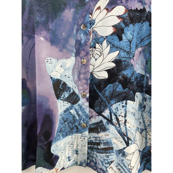 NWT CITRON Santa Monica 100% Silk Button Front Blouse Abstract Floral Size XL - Picture 15 of 16